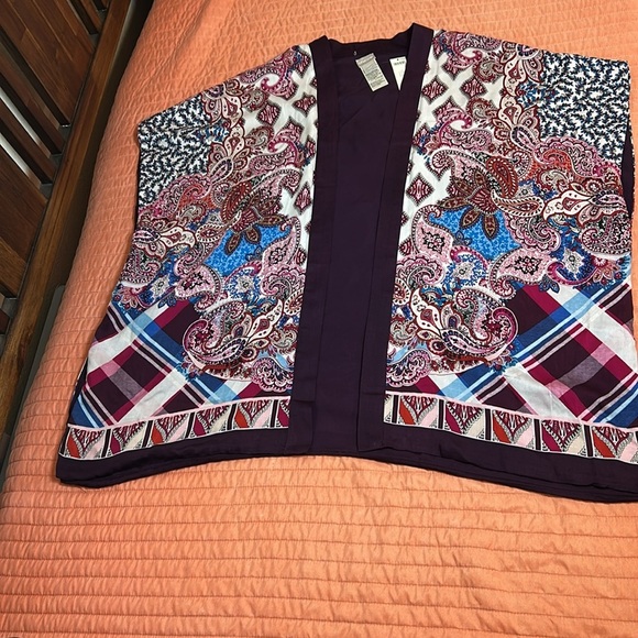 NWT CHICO'S Patchwork Print Ruana Poncho Shawl Wrap S/M - Picture 12 of 14